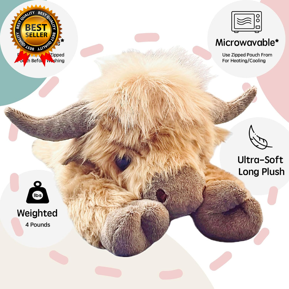 20" | 4 Pounds Highland Cow Weighted Stuffed Animals with Unscented