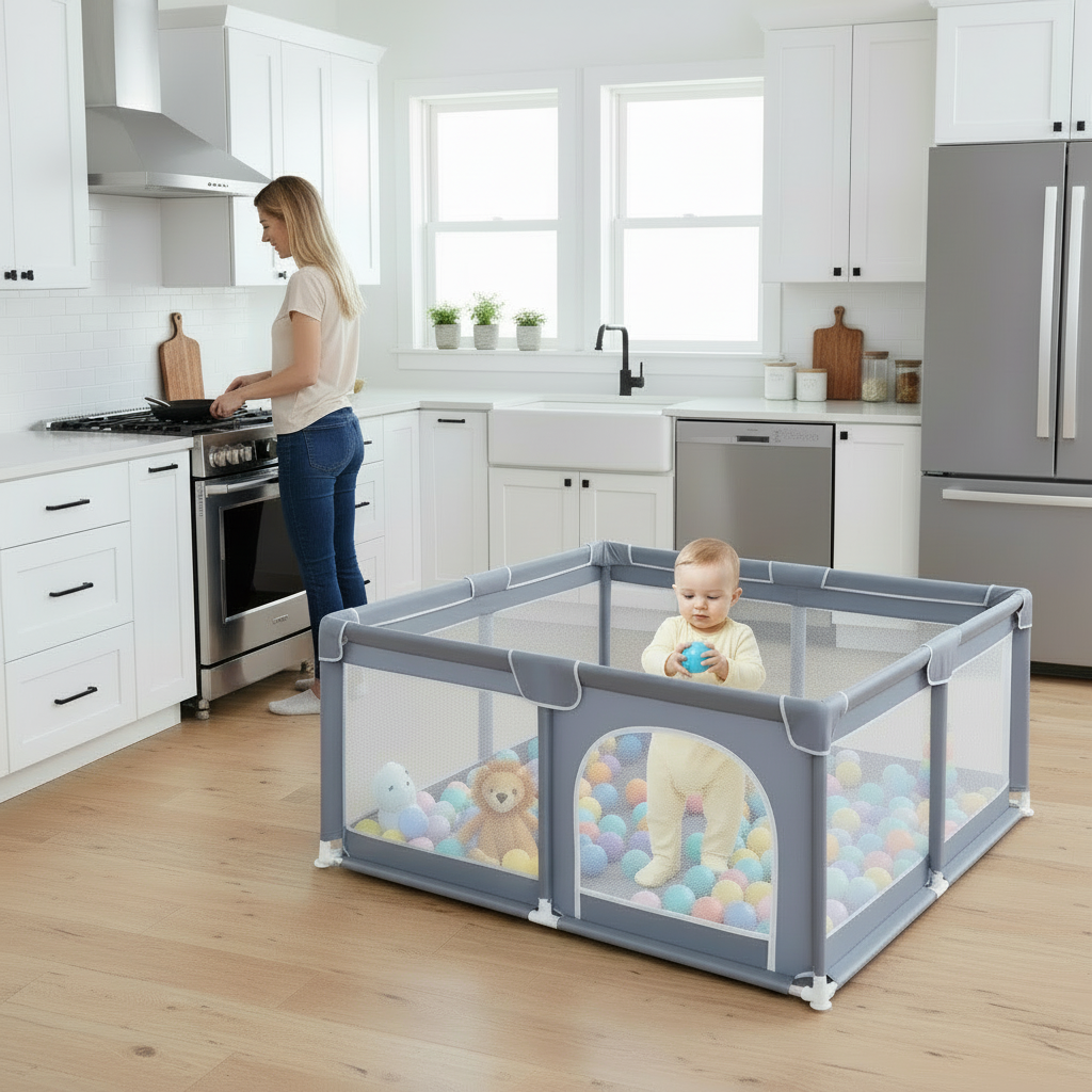 Baby Playpen – Large Safe Activity Center with Gate & Anti-Slip Base